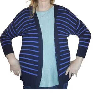 Talbots Size 1XP Petite Blue Striped Open Front Sweater Cardigan Pima Cotton